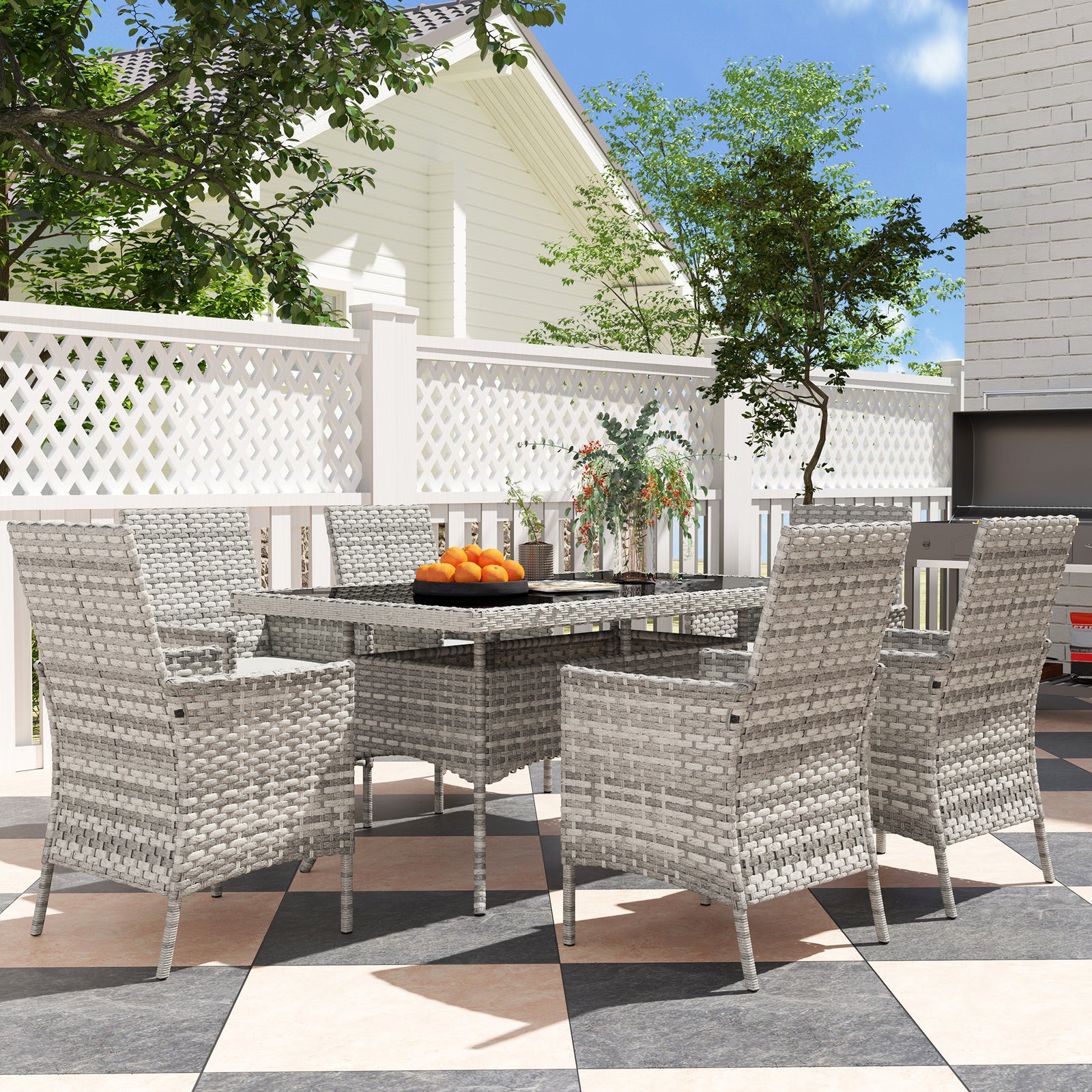 6 Seater Rattan Garden Furniture Set With Cushions | Gray