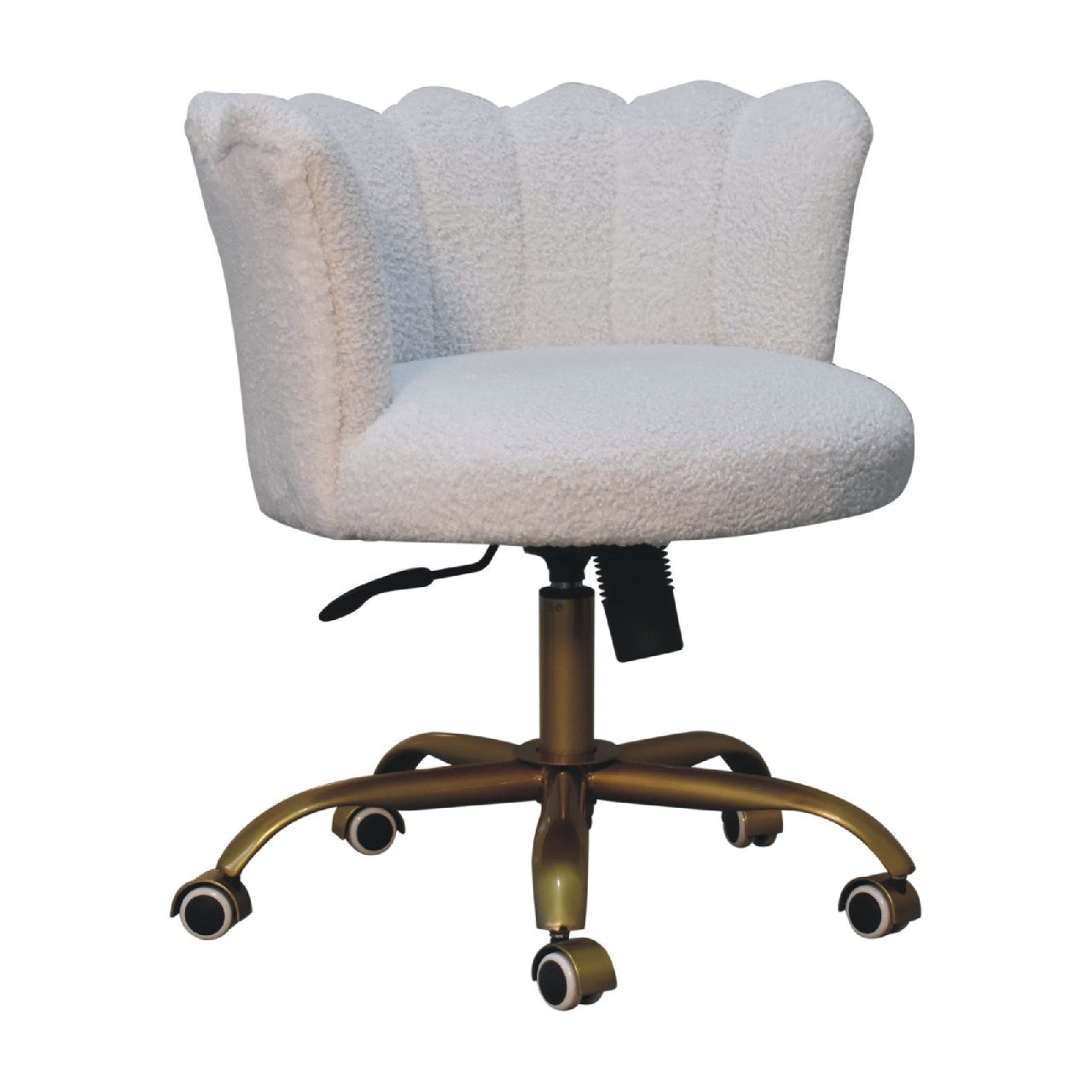 Solid Mango Wood White Boucle Swivel Chair