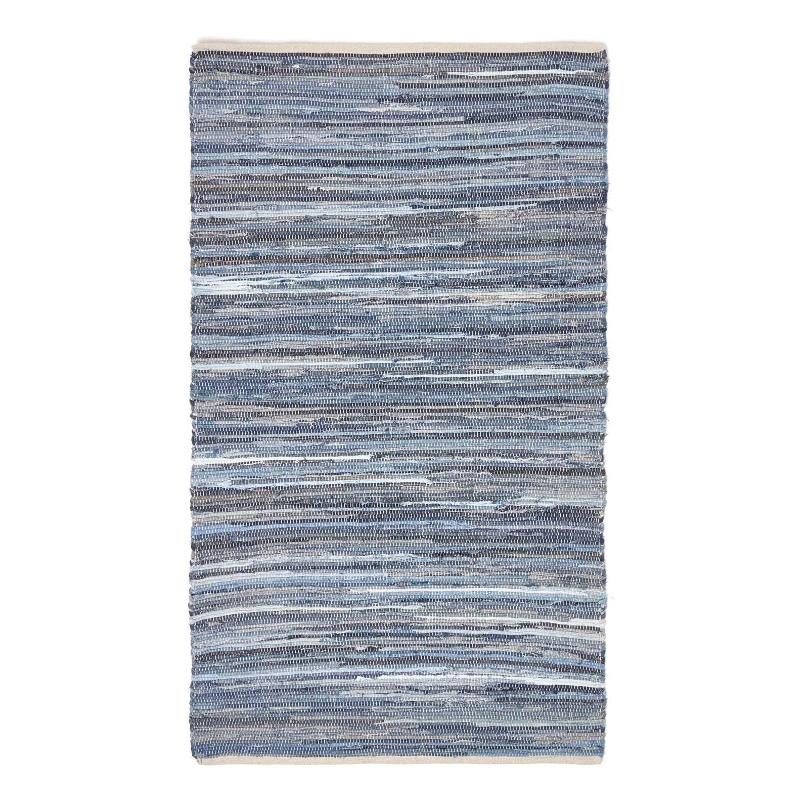 Blue Denim Handwoven Striped Chindi Rug | 60cm x 80cm | Blue