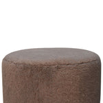 Solid Mango Wood Mocha Faux Fur Round Ball Footstool