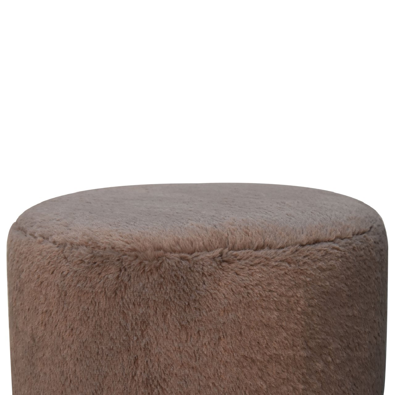Solid Mango Wood Mocha Faux Fur Round Ball Footstool