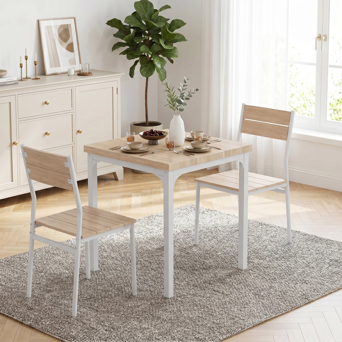 3 Pcs Compact Dining Table 2 Chairs Set | Oak