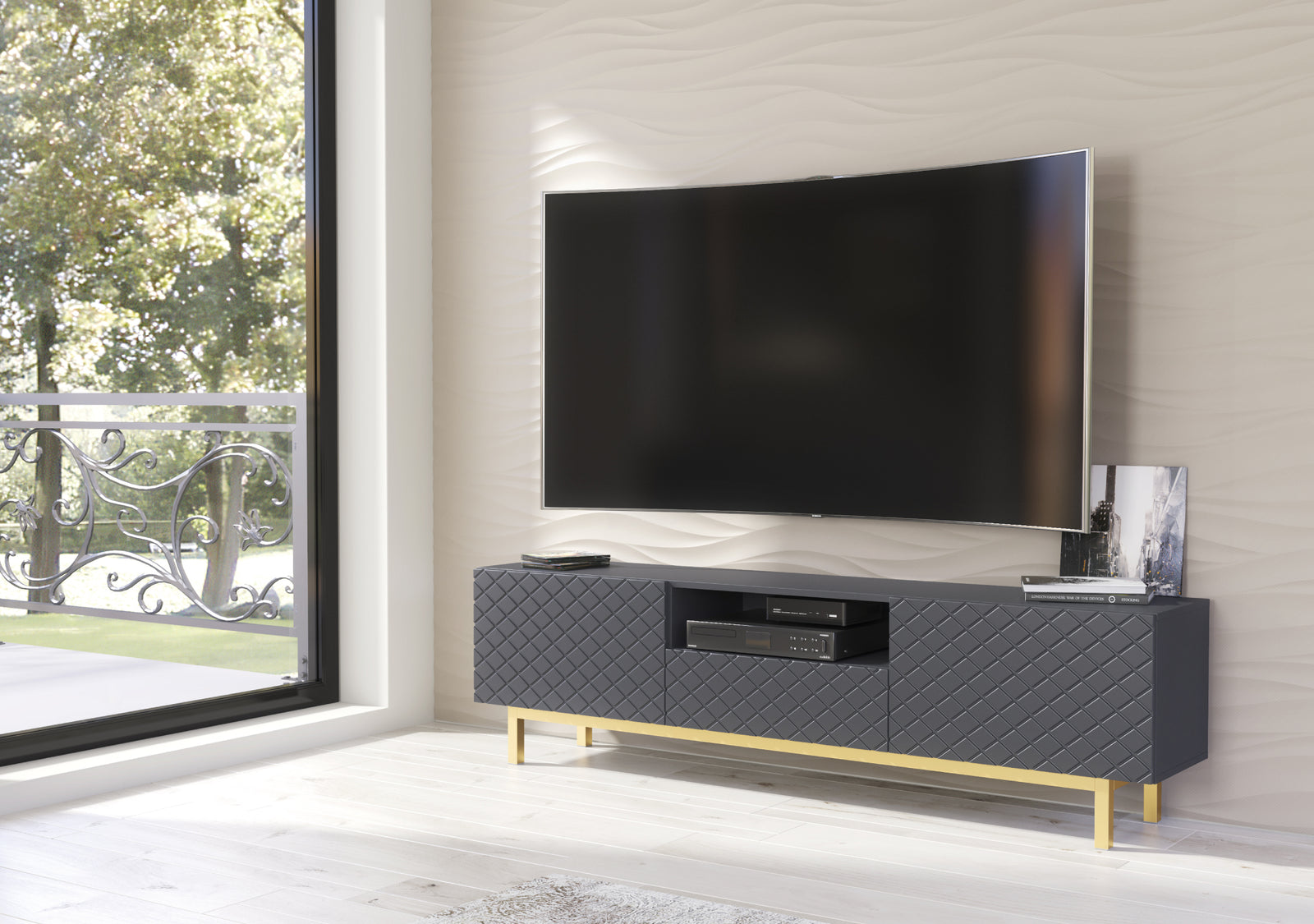 Diamond Luxe Tv Unit 180cm - Deco | Dark Grey