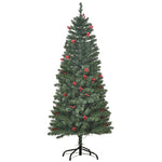 5/6/7ft Prelit Pencil Christmas Tree With Led And Berry | 5ft | Green