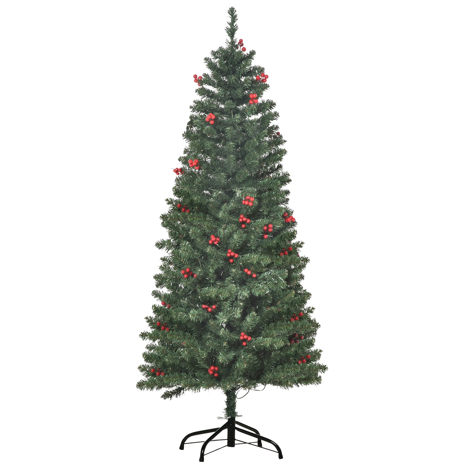 5/6/7ft Prelit Pencil Christmas Tree With Led And Berry | 5ft | Green