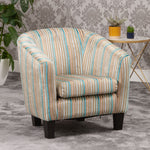 Aurora 69cm Wide Silver Striped Fabric Tub Chair With Dark And Light Wooden Legs | Blue