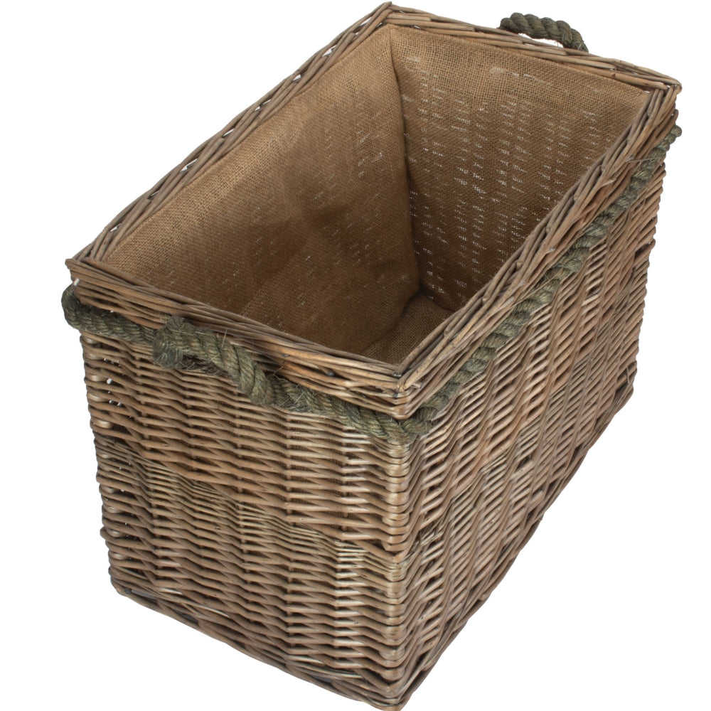 Wicker Rectangular Rope Handled Log Basket | Small | Brown
