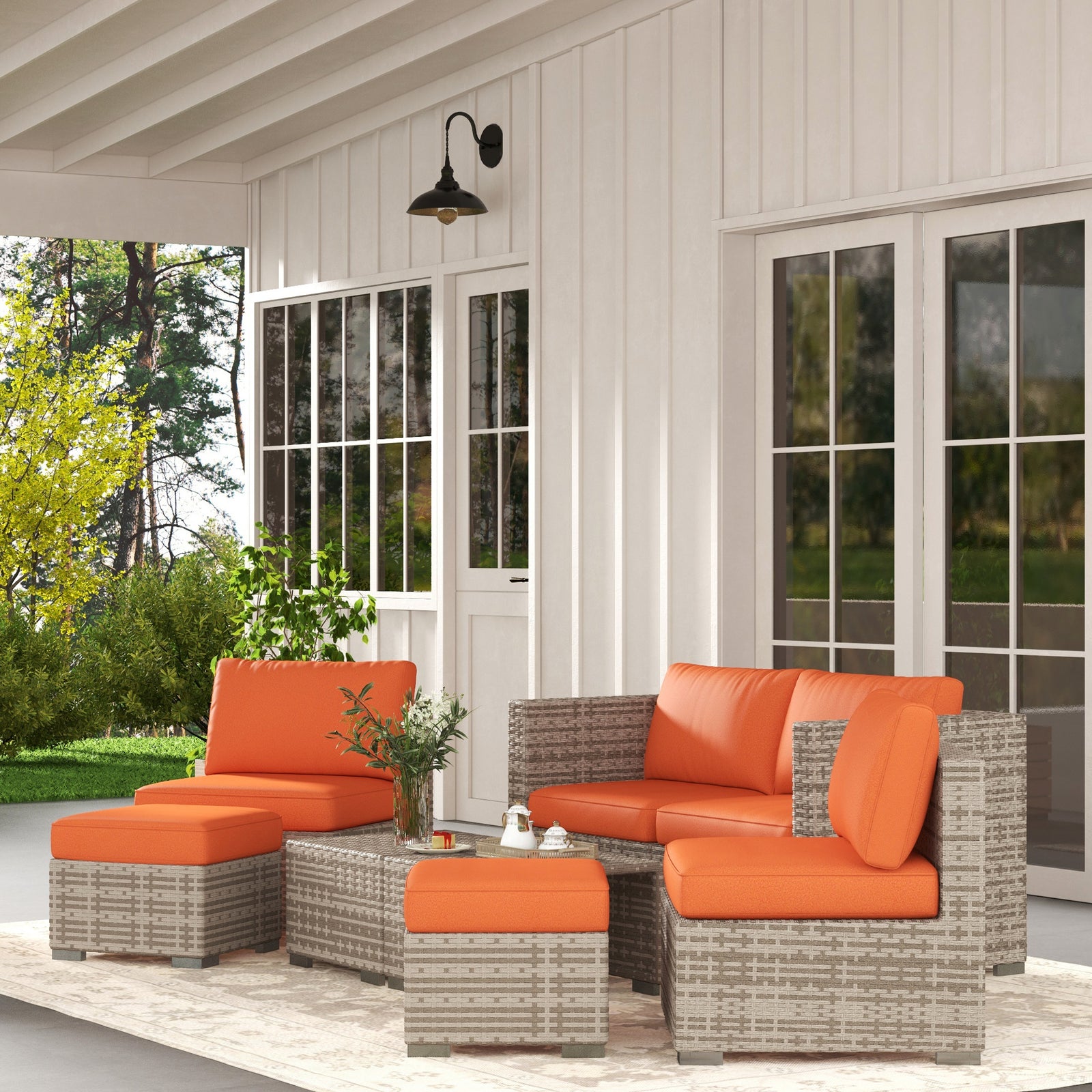 Outdoor Patio Furniture Set Weather Wicker Rattan Sofa Chair | Orange