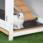 2-tier Wooden Rabbit Hutch Guinea Pig House Pet Cage Outdoor W/ Tray Ramp | Yellow