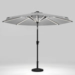 3m Solar Led Patio Umbrella, Outdoor Parasol With 16 Led Tubes, Crank Lift & Push Button Tilt With Round Base | One Size | Light Grey