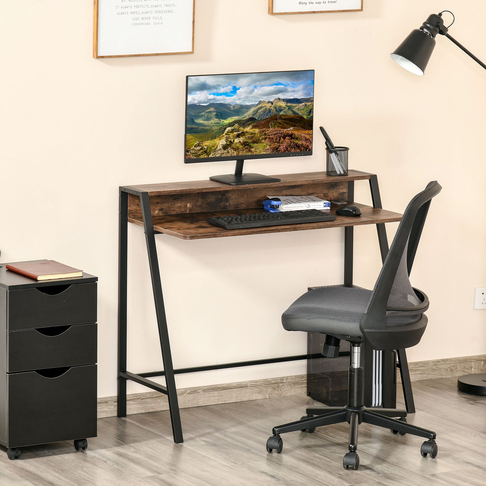 2-tier Workstation Desk With Storage Shelf