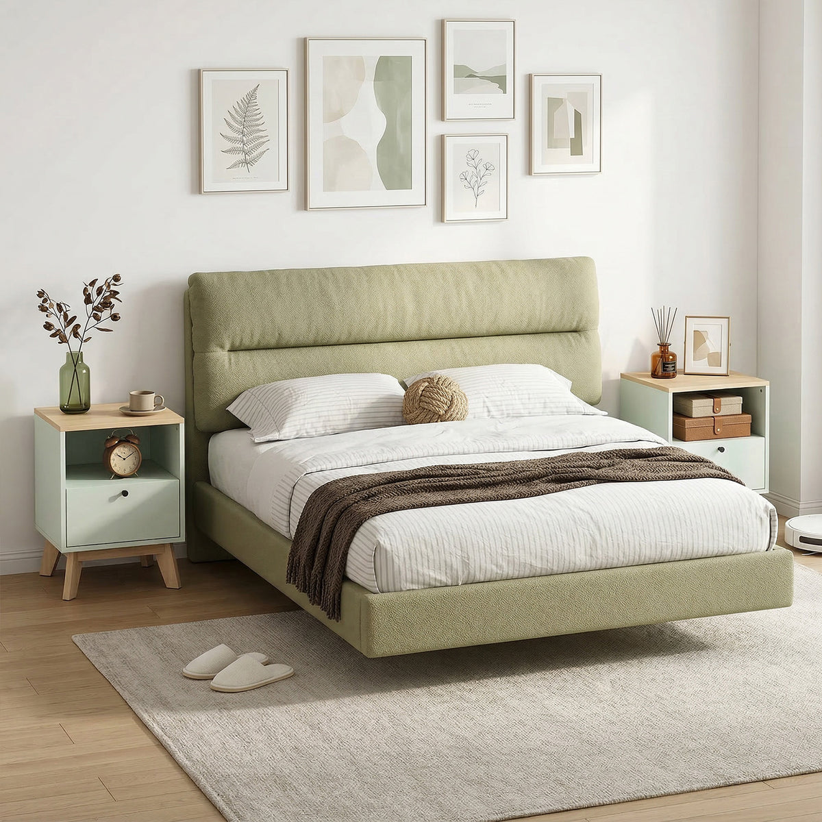 HOMCOM Modern Nightstand Set Of 2, Bedside Table With Drawer And Open Shelf