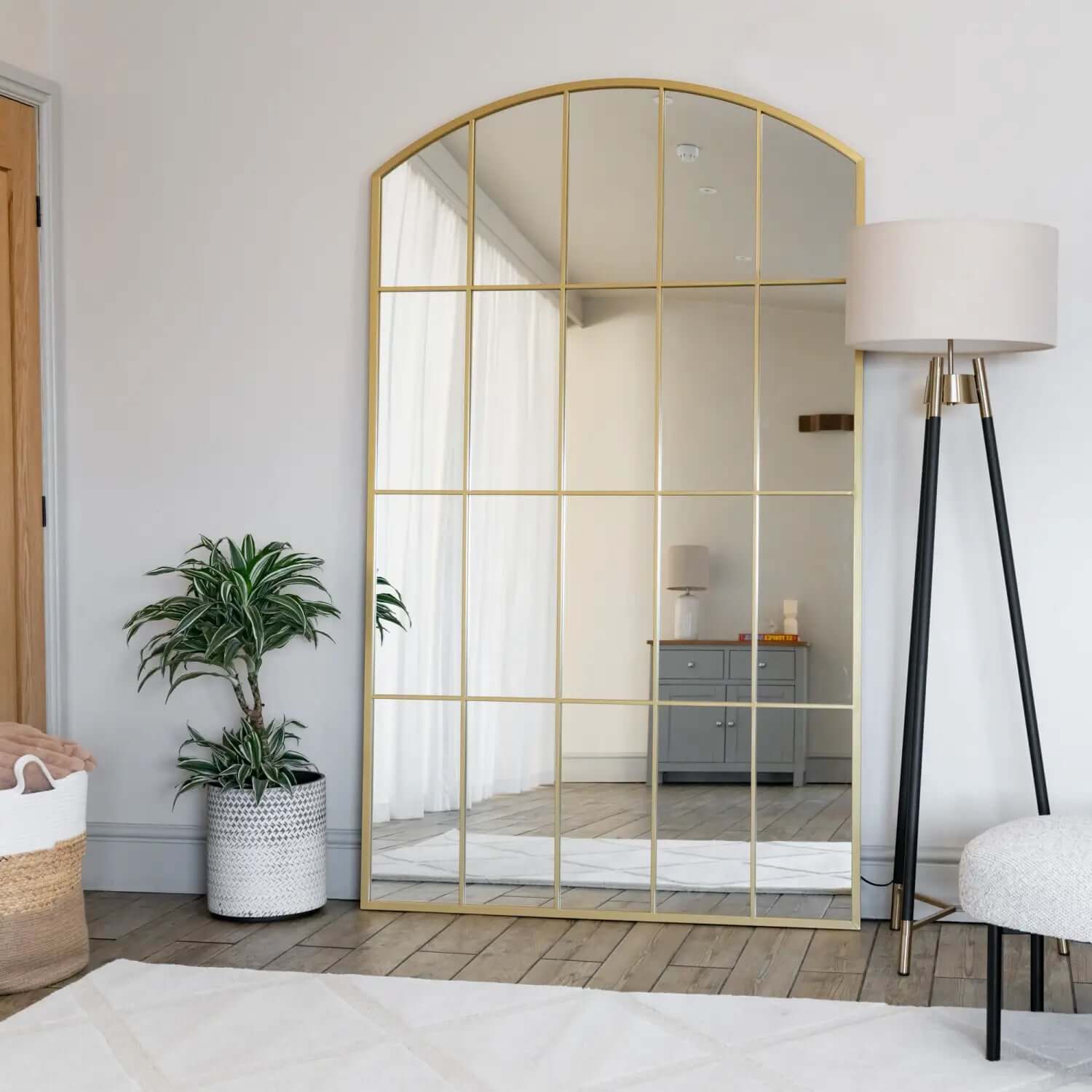 Tomi - Metal Arched Lattice Window Mirror | 180cm x 105cm | Gold