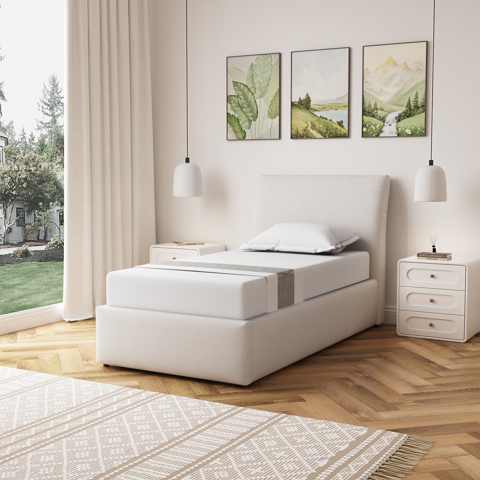 Bethany Fabric Ottoman Bed Frame | Single | Beige