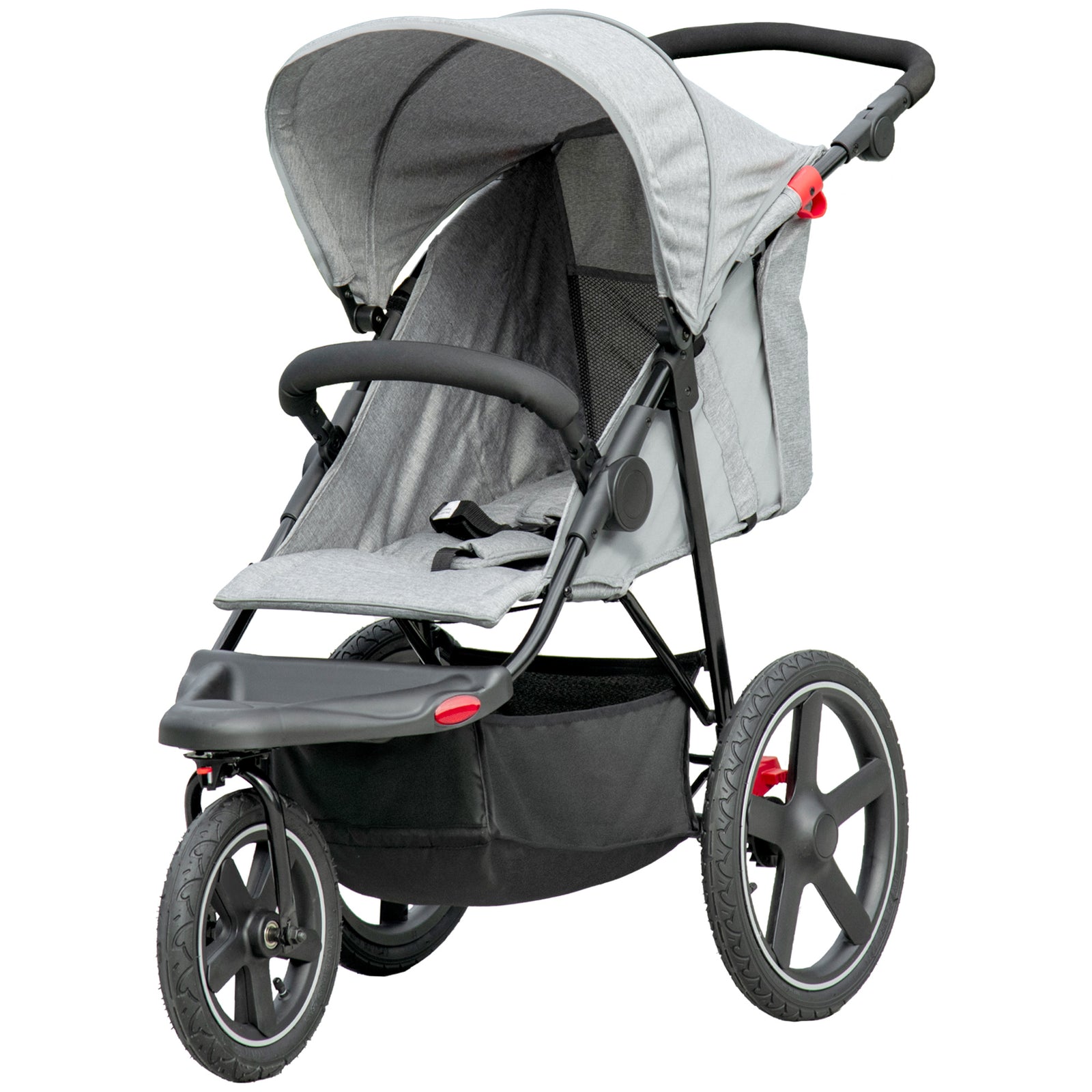 Foldable Three-wheeler Baby Stroller W/ Sun Canopy, Storage | Gray