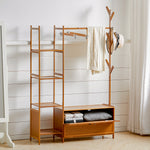 Bamboo Freestanding Clothes Rack Garment Organizer With Storage Shelves For Closet Or Bedroom | Large | Brown