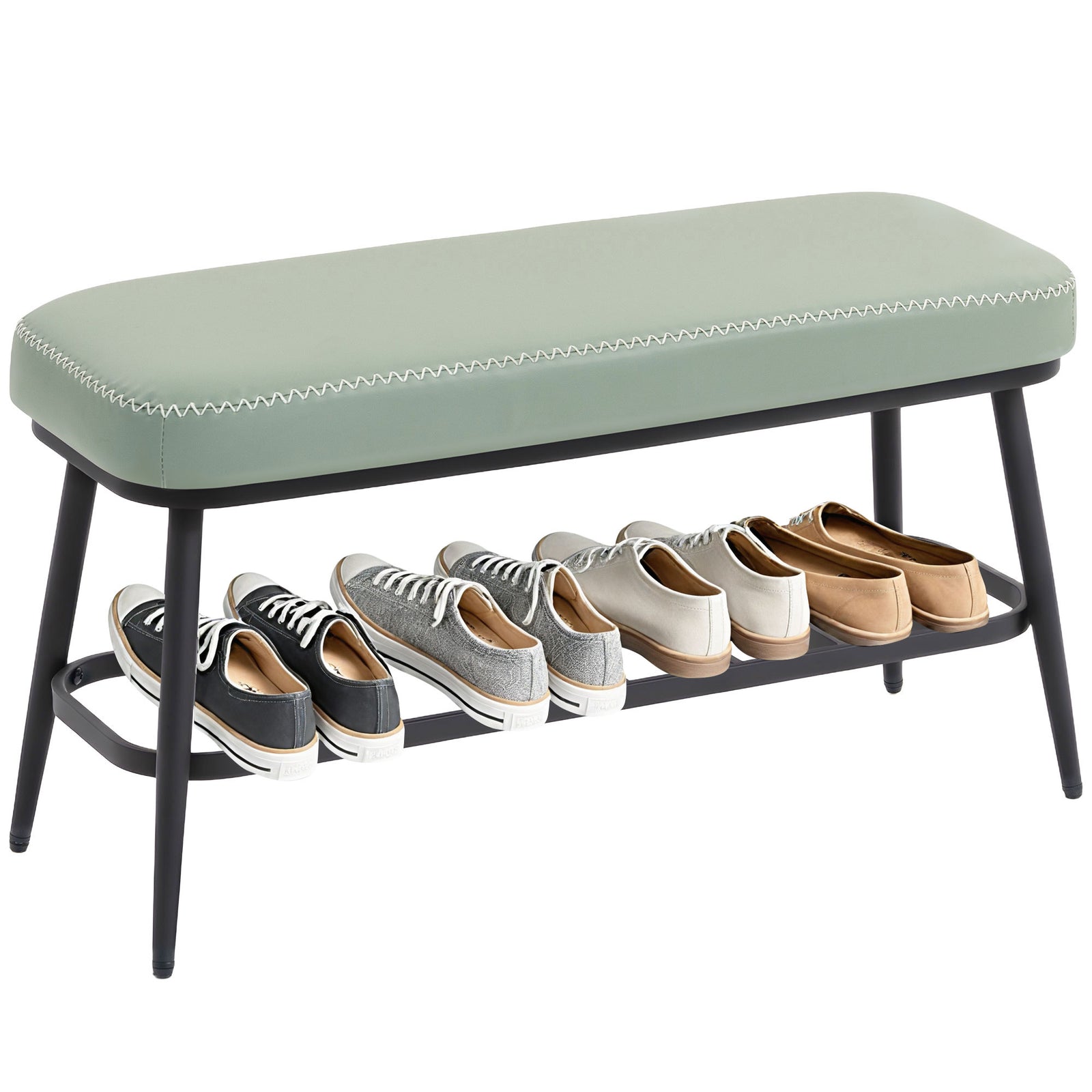 Shoe Bench, Pu Leather Shoe Storage Bench For Entryway | Green