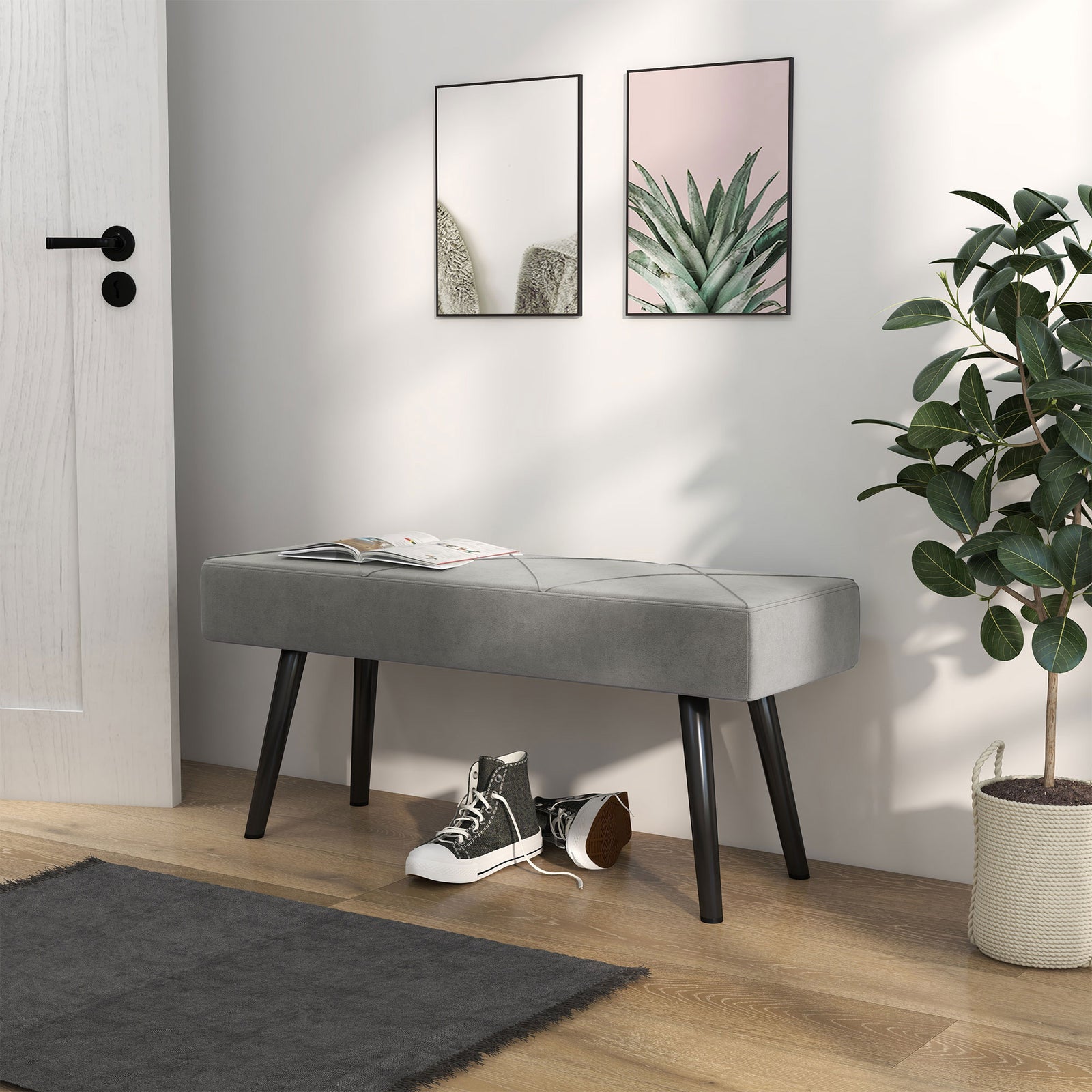 End Of Bed Bench Upholstered Hallway Bedroom With Steel Legs | One Size