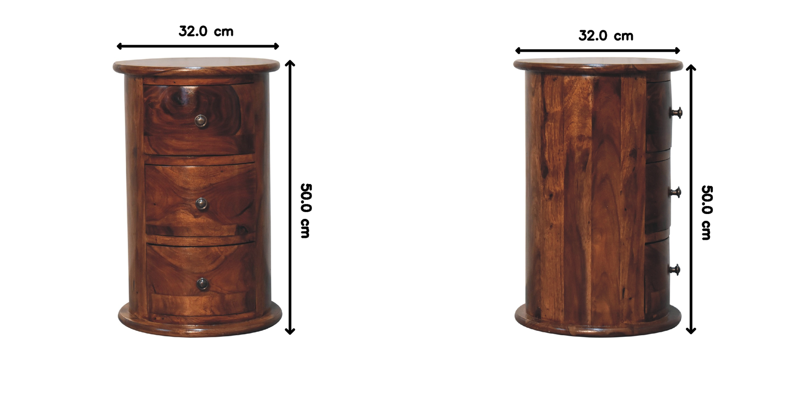 Artisan Furniture Solid Mango Wood 3 Drawer Chestnut Sheesham Drum