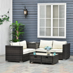 Outsunny 4pcs Rattan Garden Furniture, Patio Sofa Storage & Table Set