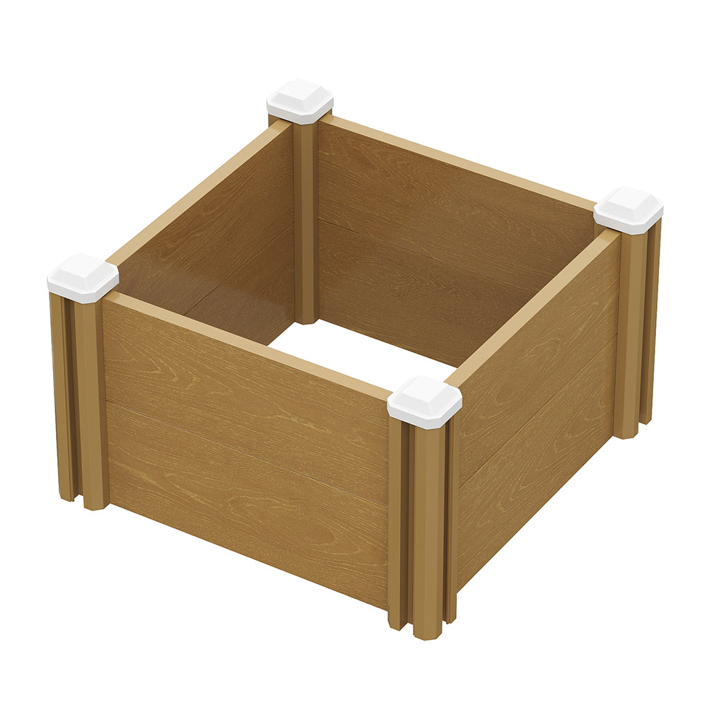 Square Raised Garden Bed Planter Box, Wood-grain Pp Plastic With Open Bottom, Outdoor Vegetable & Flower Bed
