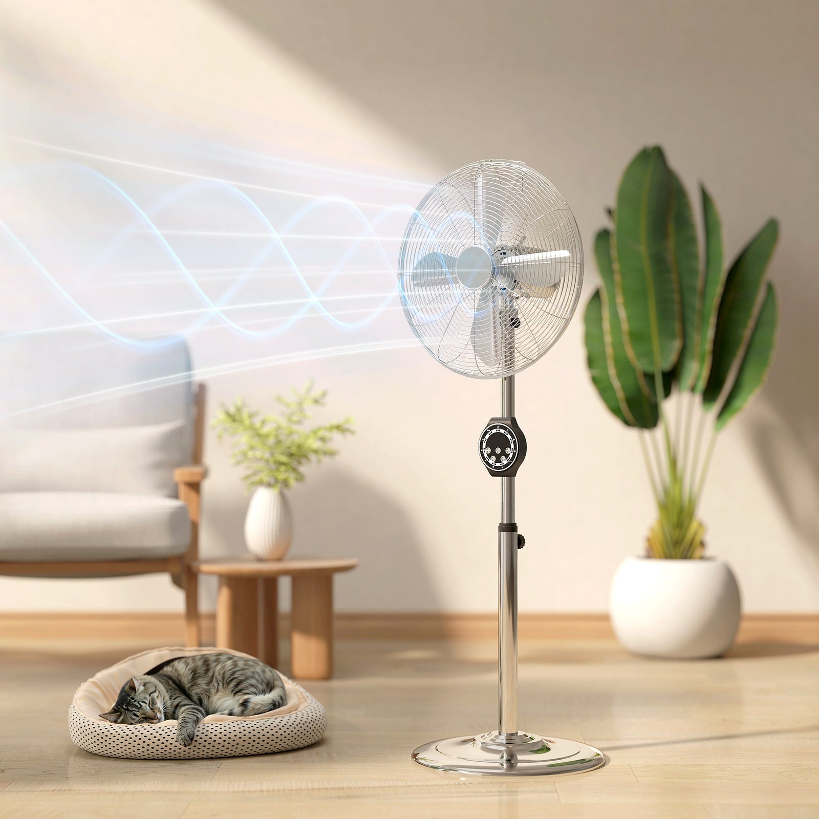 Metal Pedestal Fan With Oscillating, Adjustable Height, Remote