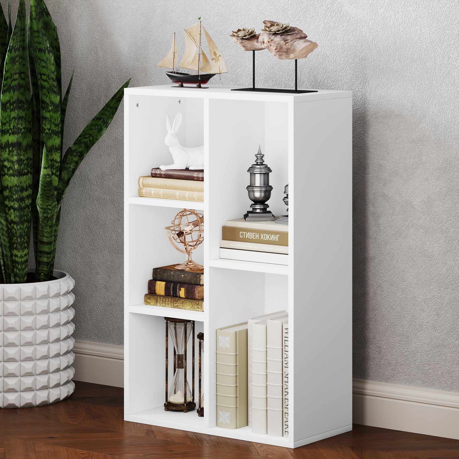 2-tier Bookshelf With 5 Open Storage Compartments | One Size | White