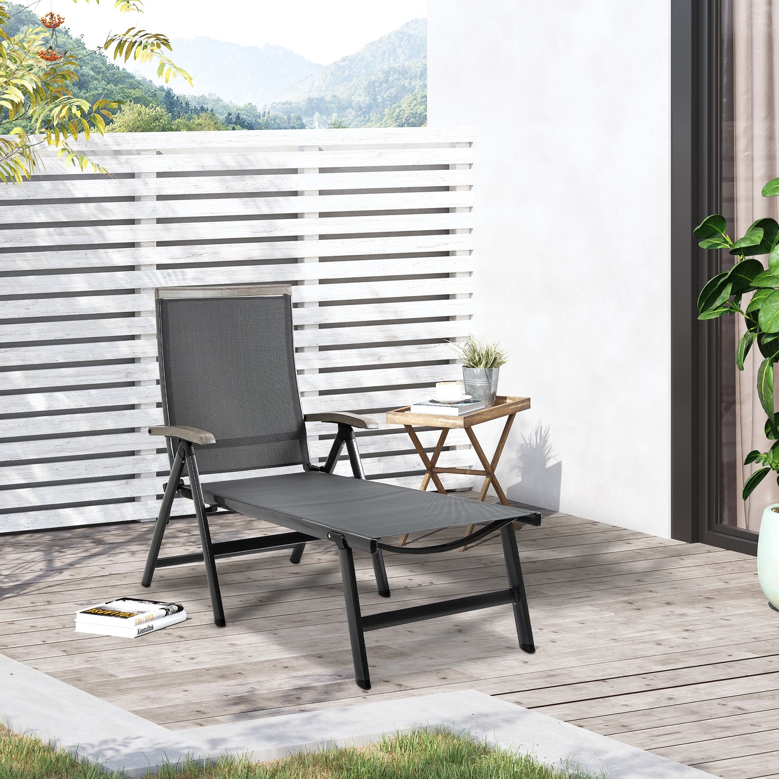 Outdoor Folding Sun Lounger W/ Adjustable Backrest | Gray