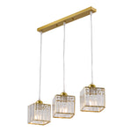 3-light Crystal Pendant Light Height Adjustable Rectangular Ceiling Chandelier | Gold