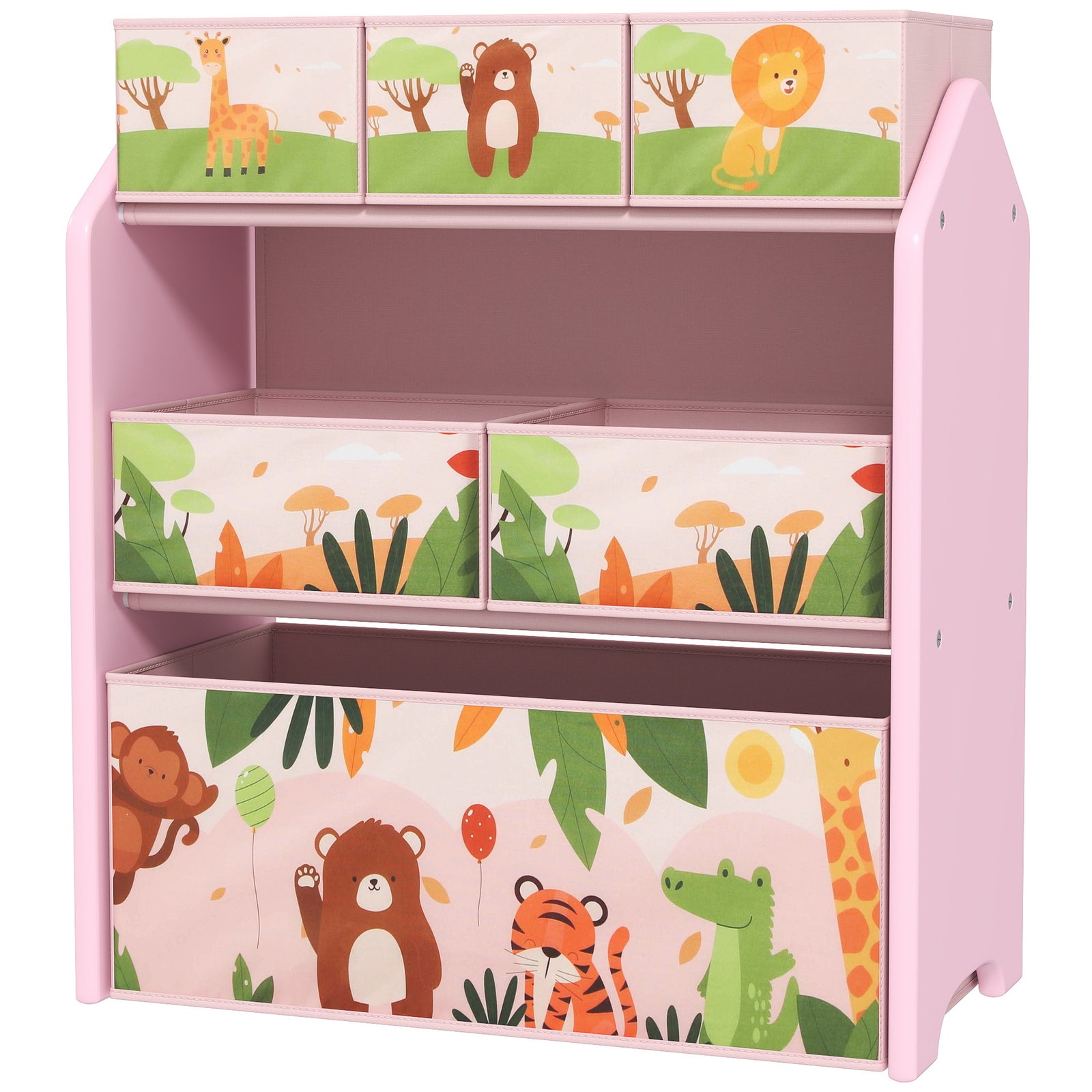 Aiyaplay Kids Toy Storage Unit With 6 Storage Boxes For Playroom, Pink