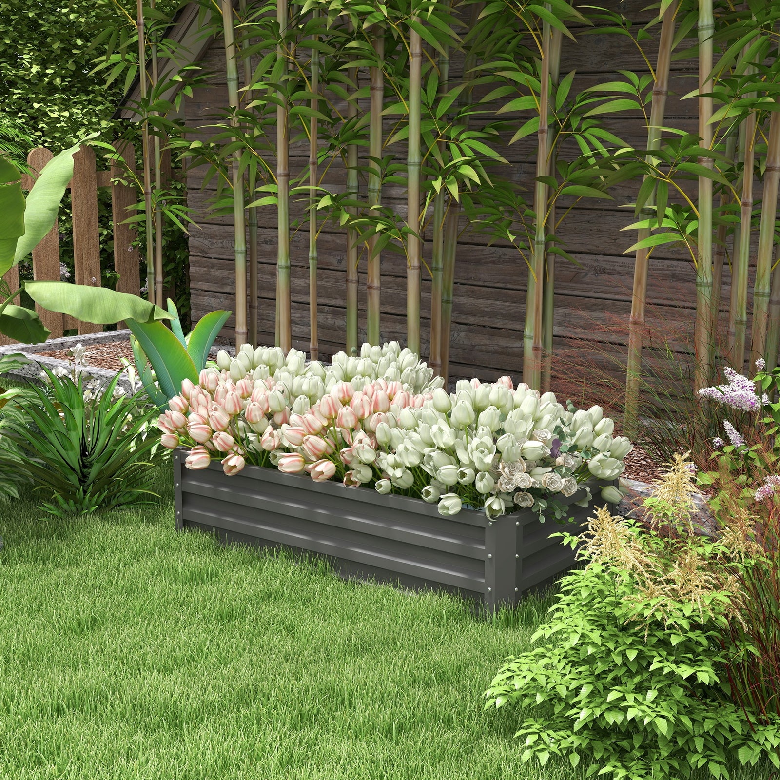 216l Raised Garden Bed Steel Planter Box | Gray
