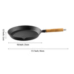 22/25/29cm Dia Round Cast Iron Skillet With Removable Wooden Handle And Oil Spout | Medium | Black