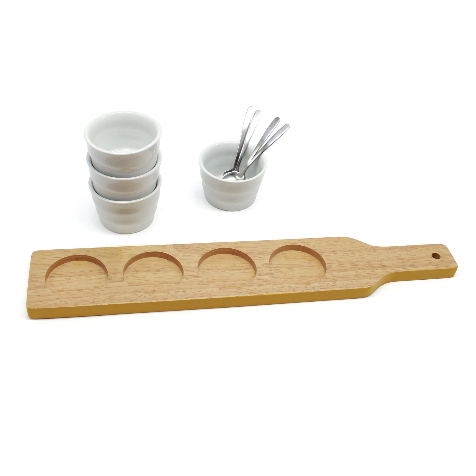 Snack Dip Tray Appetizer Tapas Porcelain Serving Wood Paddle