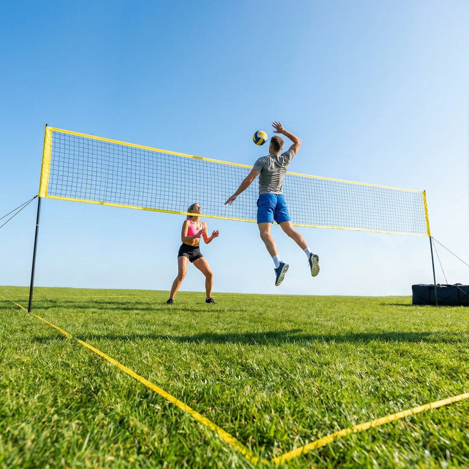 SPORTNOW Portable Volleyball Net Set With Adjustable Height Steel Poles