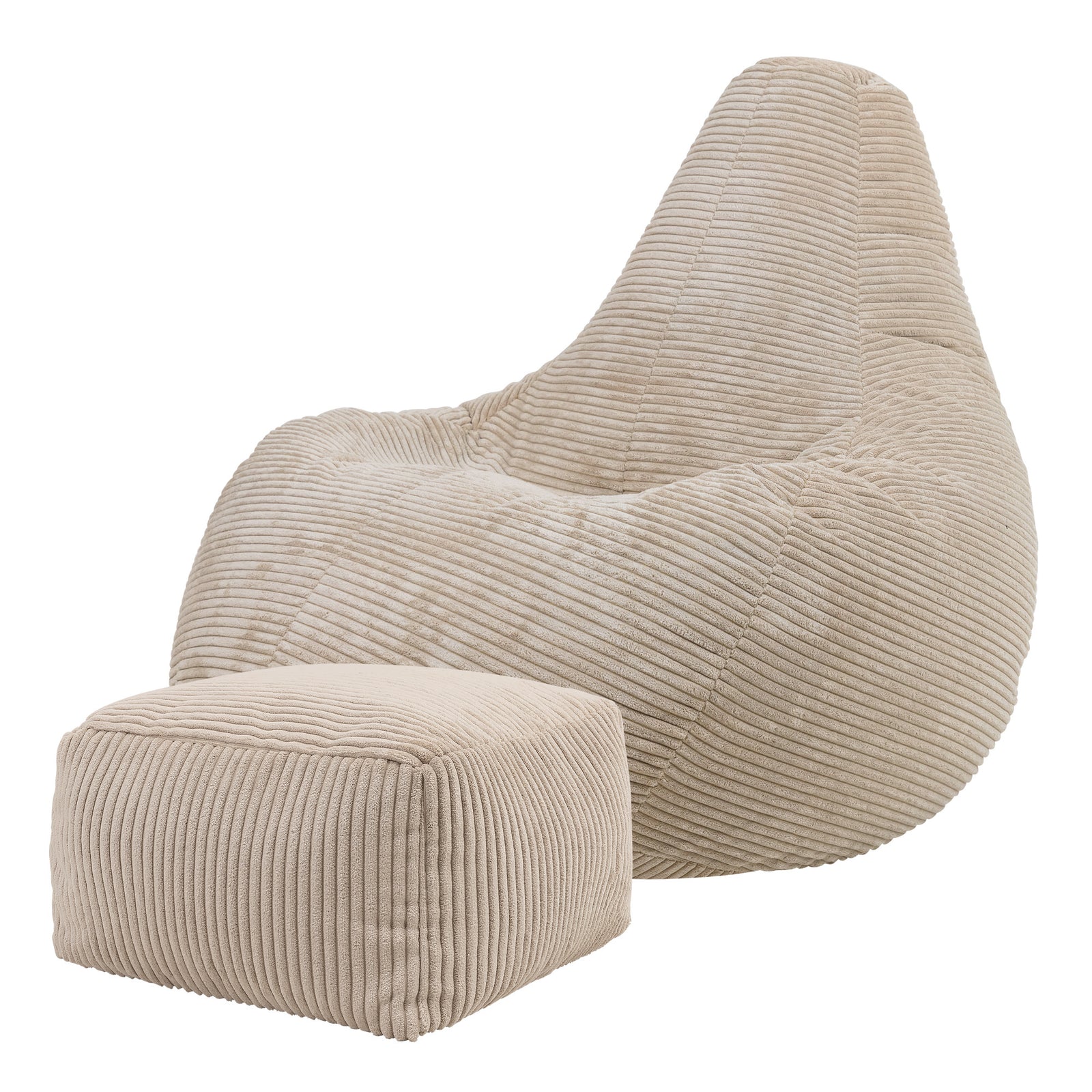 Dalton Cord Bean Bag Chair & Pouffe | Beige