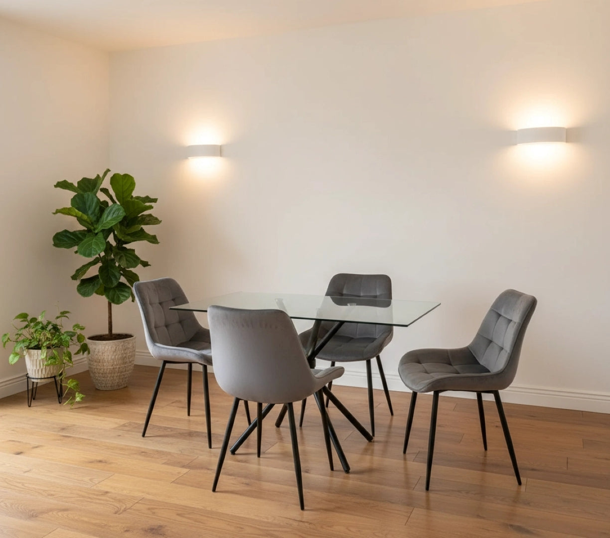 Miami Dining Table With 4 Erica Velvet Chairs | Grey