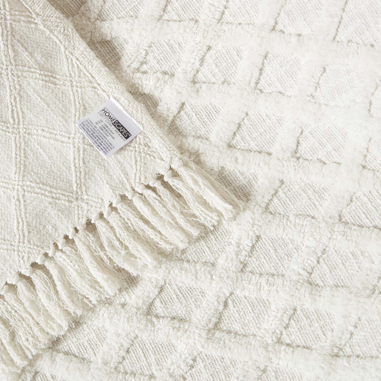 Diamond Textured Pattern Cotton Tufted Throw | 125cm x 150cm | White
