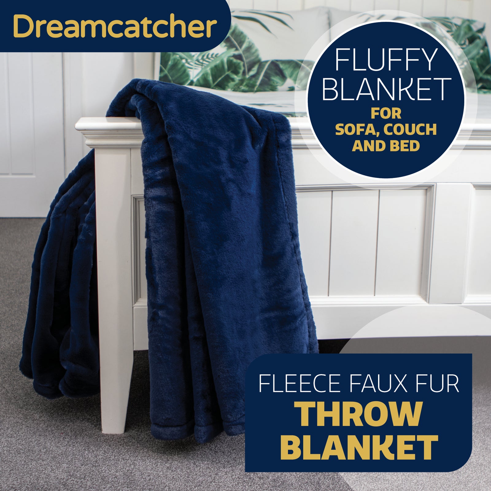 Blanket Throw Soft Faux Fur 160 X 130cm Fleece Overblanket Fluffy Blanket  For Sofa & Beds | L | Blue