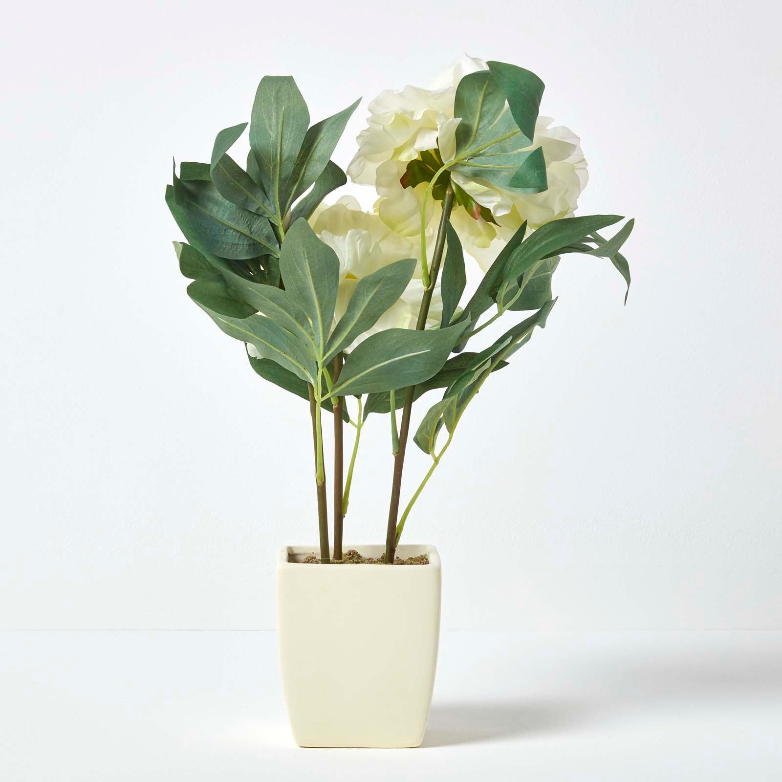 Artificial Peonies In Decorative Pot, 48 Cm Tall | Beige