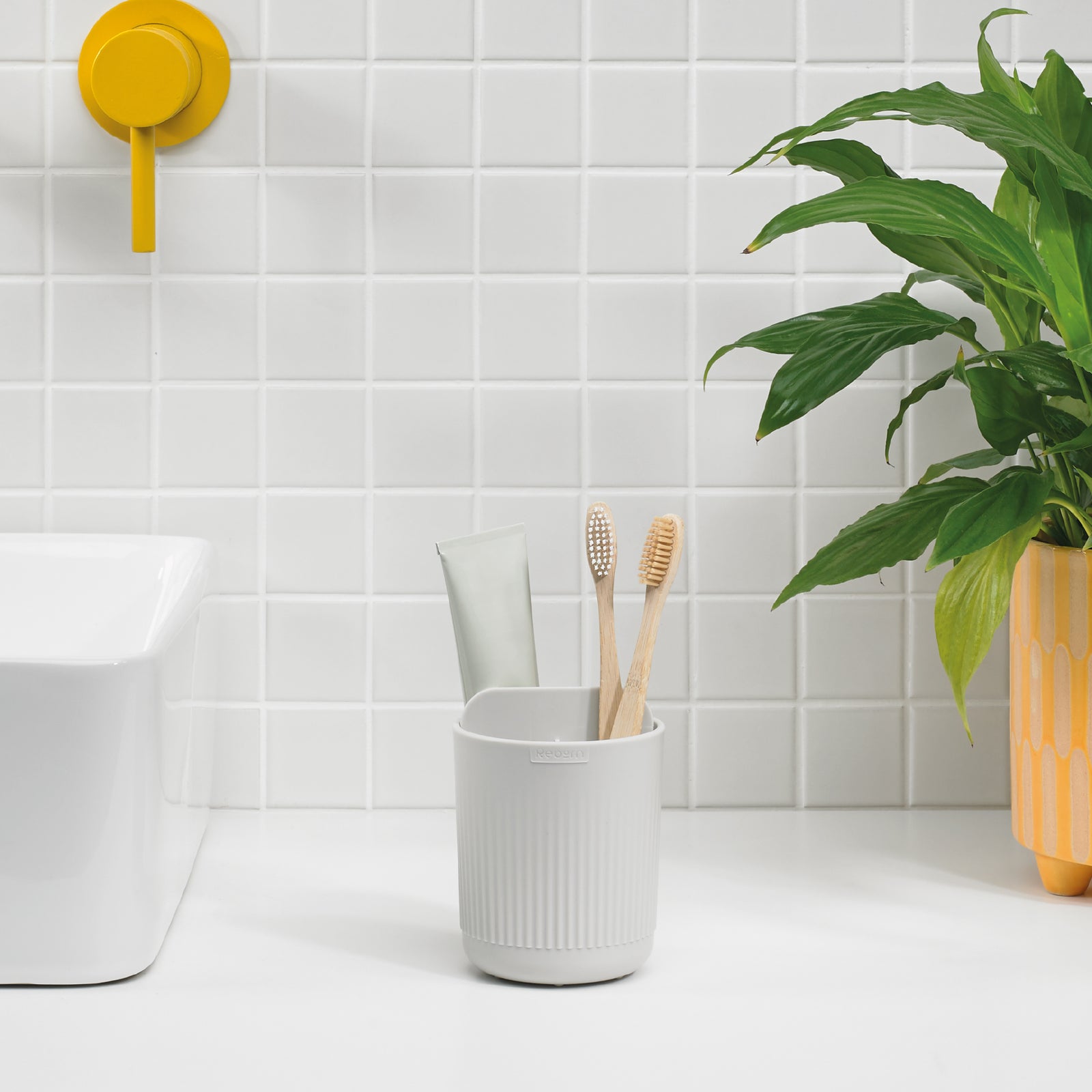 Recycled Toothbrush Holder - Three compartments - Easy to clear removable parts - Made in the UK | Stone