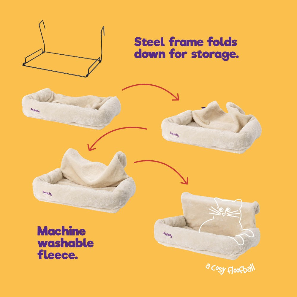Cosy Padded Radiator Cat Bed Beige Foldable And Washable Design