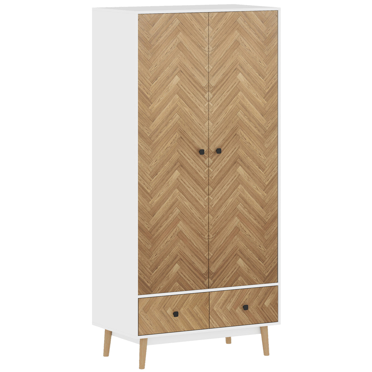 HOMCOM Cabinet Wood-effect Sticker Surface With 2 Storage Shelves, White