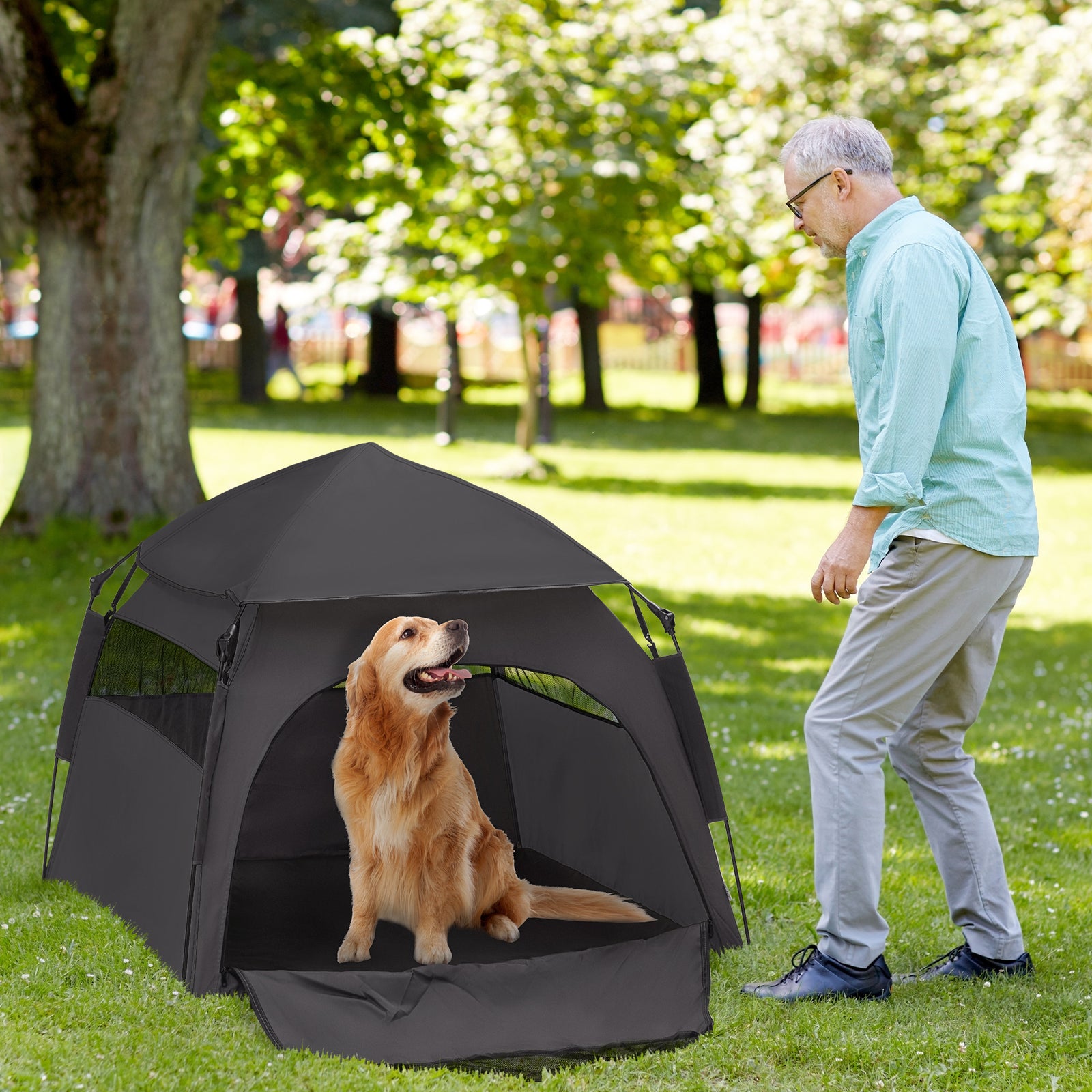 Pawhut Foldable Dog Cat Tent With Waterproof Oxford Cloth, Carry Bag | Gray