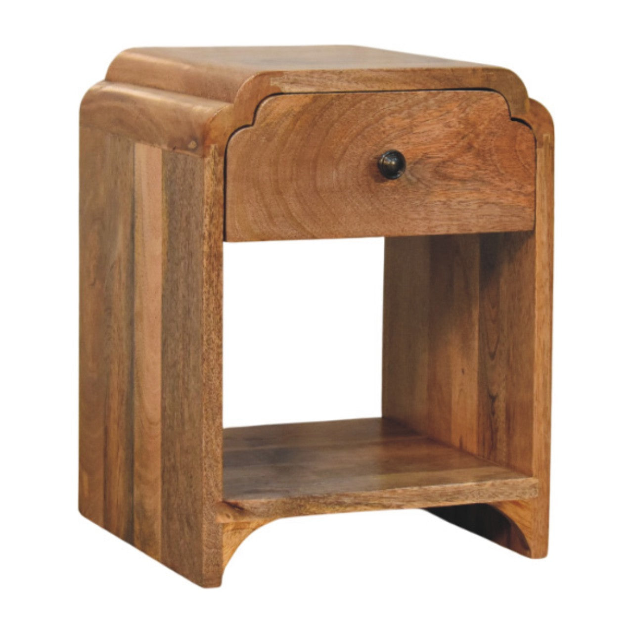 Solid Wood Newton Mini Oak-ish Nightstand With A Drawer And Open Shelf