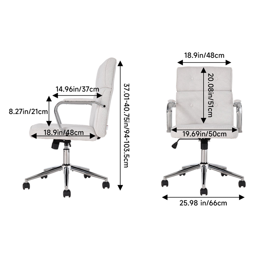 Ergonomic White Chenille Office Chair – Modern Design, 360° Swivel, Adjustable Height, Recline 15°