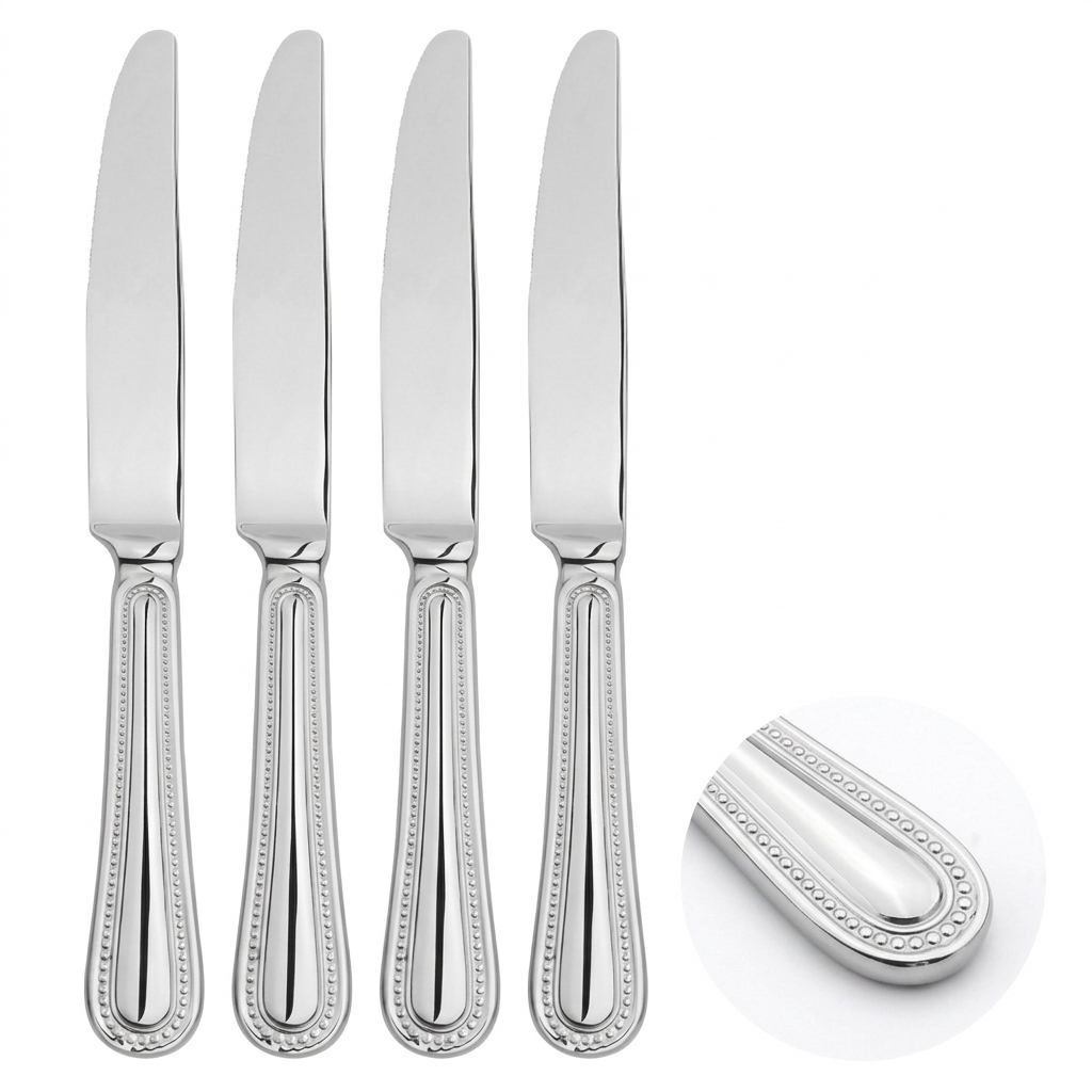 Cutlery Sets Stainless Steel 18/8 Forks Spoons Catering Bead | Set of 12 | Silver