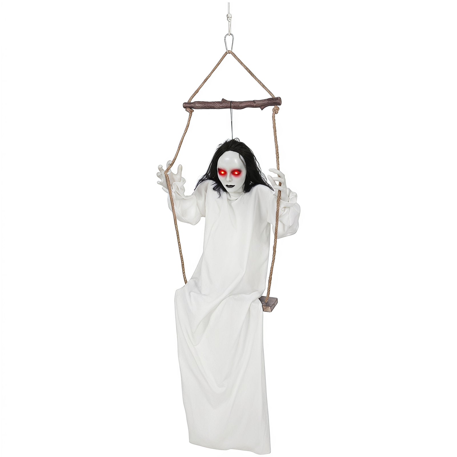 HOMCOM 170cm Animated Hanging Swing Ghost With Glowing Red Eyes For Party
