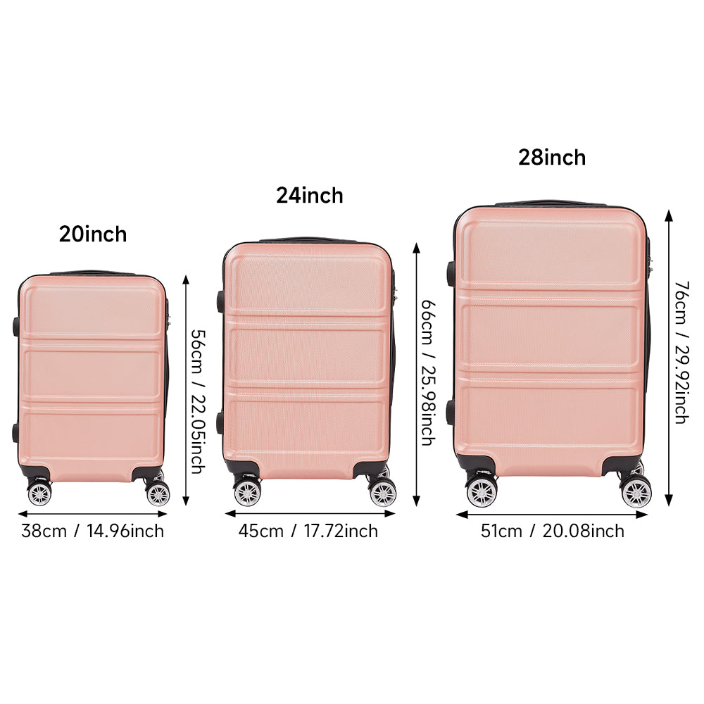 Lockable Travel Suitcase Set | Set of 3 | Rose Gold
