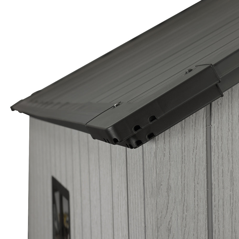 5.33 × 7.32 ft Garden Tool Shed With Apex Roof & Combination Lock – Grey Wood Grain Storage Shed With Window & Vents