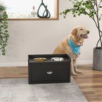 Stainless Steel Raised Dog Bowl W/ 21l Storage Drawer, For Large Dogs | Black